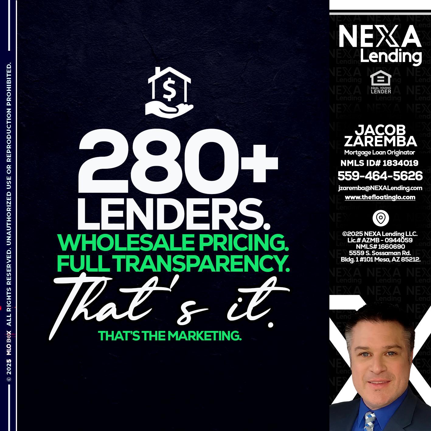 280+ LENDERS - Jacob Zaremba -MLO RMLO CMLO
