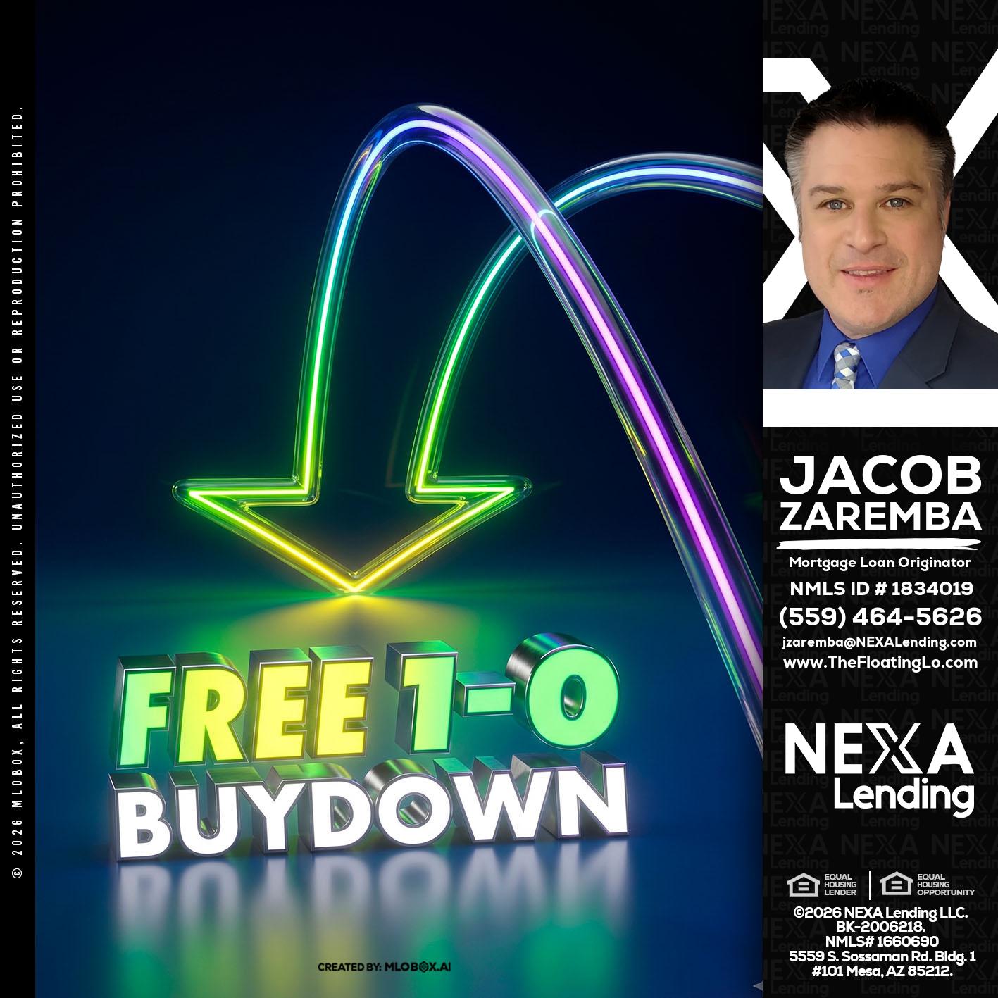 FREE 1-0 BUYDOWN - Jacob Zaremba -MLO RMLO CMLO